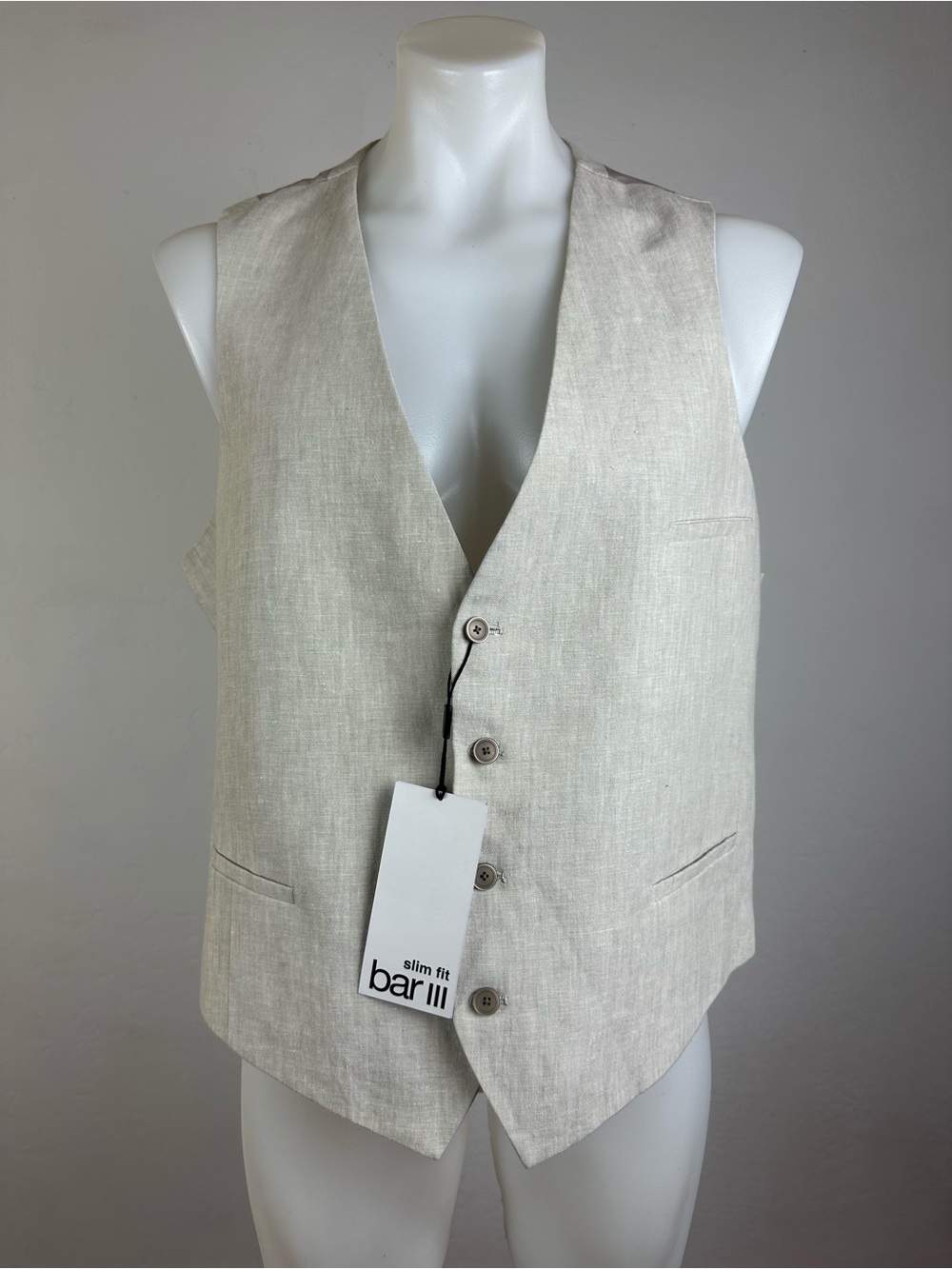 NWT Bar III Gentleman’s Vest in Natural Linen